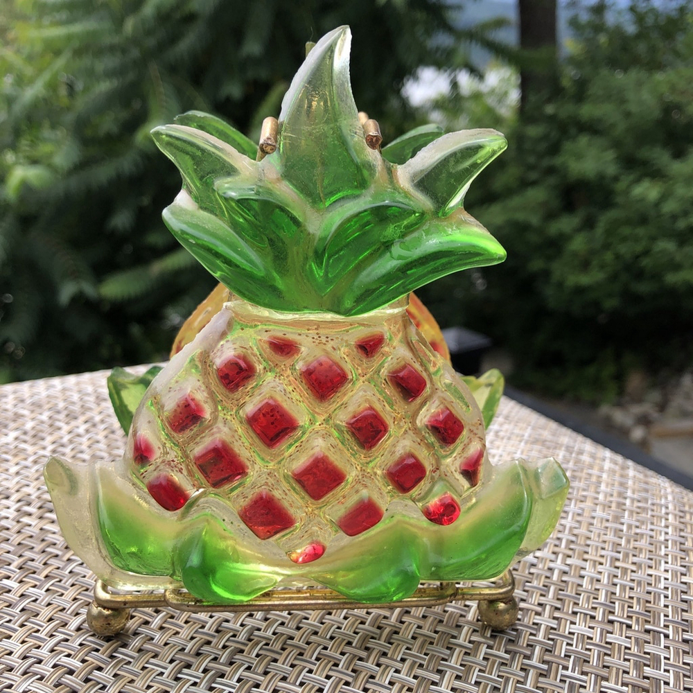 Vintage Pineapple Napkin Holder 5” Acrylic Resin / Lucite MCM Vibes Funky Fun X